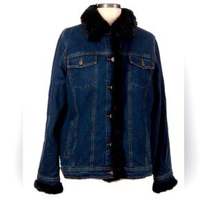 Women’s Dennis Basso Blue Jean Denim and Fur Trimmed Jacket Size Large
